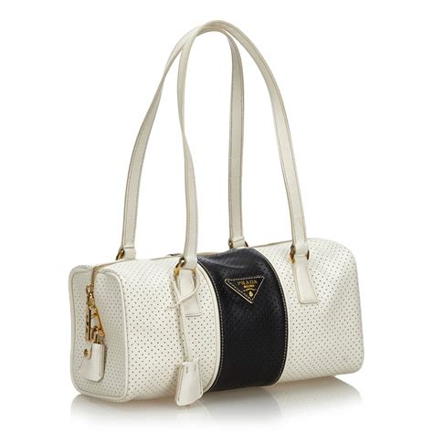 borsa prada bauletto pelle con tasca|Bauletto in pelle Saffiano Bianco .